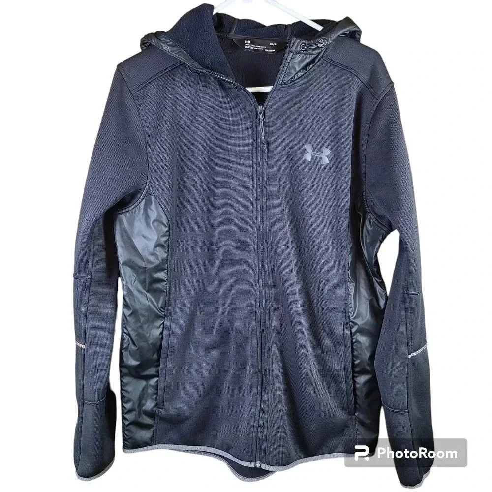 UNDER Armour men's black knit zippered jacket with hood